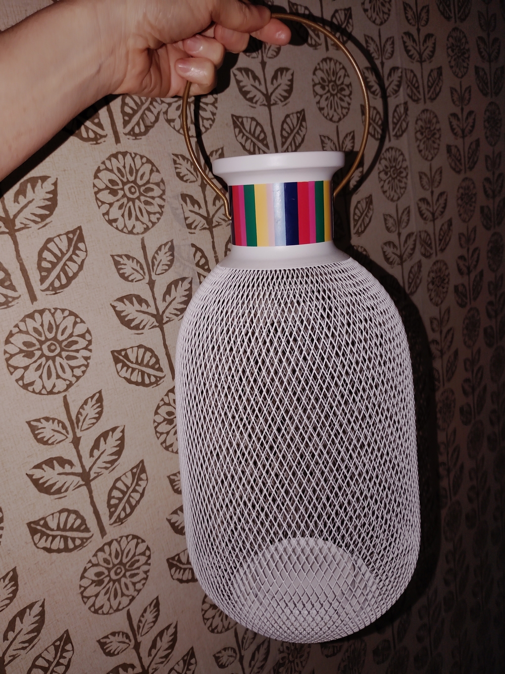 White Mesh Lantern with Multicolor Accent - Home Accents